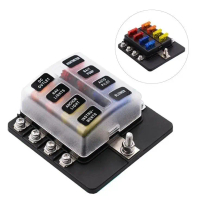 8-way fuse box, bus fuse panel, LED indicator light, moisture-proof cover, automotive electronics