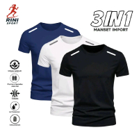 Rini Spory Paket 3 Pcs Base Layer Manset Lengan Pendek Baju Olahraga Pria Wanita Kaos Ketat Pakaian 