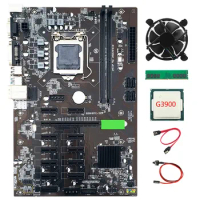 B250 BTC Mining Motherboard LGA1151 with SATA Cable+ Switch Cable+G3900 CPU +Cooling Fan+DDR4 4GB 2666MHZ RAM for Miner