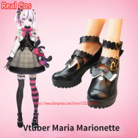RealCos Game Vtuber Nijisanji Maria Marionette Cosplay shoes Costume Halloween Women Anime Lolita Shoes Black High Heel Shoes