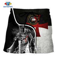 SONSPEE Samurai Harajuku 3D Print Shorts Unisex Templar Order Clothes Plus Size Street Medieval Knight Pattern Short Pants