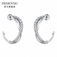 SWAROVSKI 施華洛世奇 Twist 白金色簡約曲線白水晶穿孔耳環