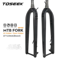TOSEEK MTB Thru Axle15*110mm Full Carbon Fiber Bike Front Fork 27.5/29" Rigid Bicycle Fork Vertebra Tube Carbon Boost Fork