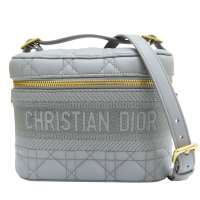【二手名牌BRAND OFF】Dior 迪奧 灰色 牛皮 Diortravel Vanity Case 化妝包 两用包 金扣