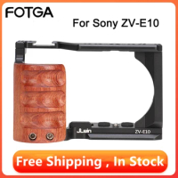 FOTGA ZVE10 Camera Cage Wooden Side Handle Top Hand Grip Quick Release Plate Cage Rig Kit Protective For Sony ZV-E10 DSLR Camera