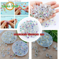 50pcs Mote Manik Huruf Transparant Bulat Pipih uk. 10mm