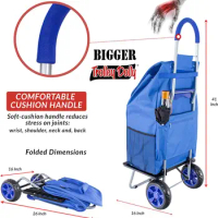 Dbest Products Bigger Trolley Dolly, Blue Shopping Grocery Foldable Cart Shopping Cart