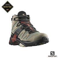 【速捷戶外】法國 Salomon 男 X ULTRA 4  Goretex (復古卡其/黑/焦褐紅), 男中筒Gore-Tex防水登山健行鞋 , 適合登山、健行、旅遊