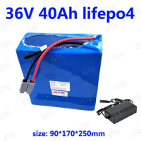 GTK waterproof 36V 40AH Lifepo4 lithium battery BMS for 2000W scooter bike Tricycle golf cart Backup power supply +5A charger