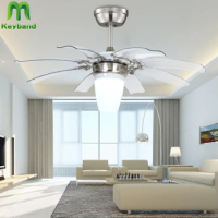 42 Inch Folding Blades Ceiling Fan with Pendant Lamp and Remote Control 36W LED Light Tri-Color Change Silver and Bronze