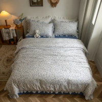 100% Cotton Floral Princess Bedding Set Ruffles Single Queen King Quilt Cover Bed Comforter Set Bed Linen Pillow Shams Bedclothe