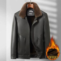 男式翻領加絨加厚男皮衣外套中年商務休閒防寒保暖防風男裝皮衣男