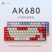 Ajazz Ak680 Rgb Dual Mode Mechanical Keyboard Gaming Gasket-mounted Bluetooth Type-c Wired 68keys Gaming Office Keyboard Gift