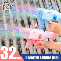 32 Hole Bubbles Gun Kids Toy Rocket Soap Bubble Machine Guns Automatic Blower Portable Pomperos with Light Toy for Children Gift