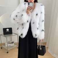 New fox fur woven fur coat for women's short Korean casual slimming internet famous young polka dot coat for winter