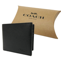 COACH 男款牛皮6卡證件卡片短夾禮盒(黑)
