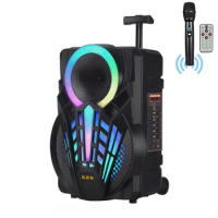 High-power Waterproof Speaker 15inch Subwoofer Speaker New Square Dance Trolley Portable Speaker with Colored Lights