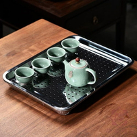 簡約家用功夫茶具茶盤不銹鋼長方形茶托盤茶盤【櫻田川島】