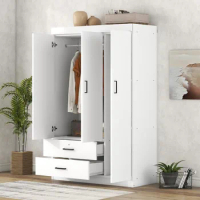 Modern 3-Door Wardrobe with 2 Drawers, Shelves and Hanging Rail, Freestanding Armoire Wardrobe Closet, Clothes Storage