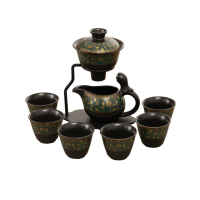 【匠藝家居】自動茶具 自動磁吸泡茶壺 沖茶器 泡茶壺(引磁出水 耐180℃高溫 贈6杯子)