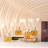 50ml Mini Glass Fragrance Reed Diffuser Set with Flower Sticks for Home, Scent Bathroom Oil Diffuser, Hotel Oil Aroma Diffuser