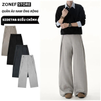 Quần Âu Nam Ống Rộng Sidetad Tùy Chỉnh ZONEF STORE Chất Vải Xước Hàn, Quần Vải Ống Suông Xếp Ly Phon
