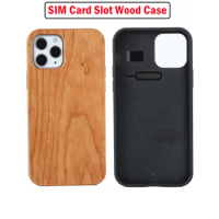 Luxury Wood SIM Card Slot Phone Case For iPhone 13 12 Pro Max Case Armor Shockproof Wooden Back Cover for iphone 13 12 Pro Cover