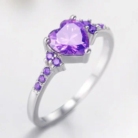 Fashionable and Popular Natural Amethyst Ring Fashion Wedding Heart Shaped Ring Jewelry Women's Gift