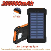 100% New 200000mAh Top Solar Power Bank Waterproof Emergency Charger External Battery Powerbank For MI IPhone LED SOS Light