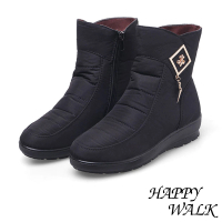 【HAPPY WALK】加厚雪靴 防水雪靴 輕量雪靴/輕量時尚吊墜扣飾雙層防水防滑加厚保暖雪靴(黑)