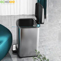 ECHOME Stainless Steel Garbage Can Kitchen Food Waste Office with Lid Pedal Type Trash Can Bathroom Waterproof Wastebasket New