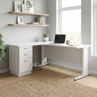 Furniture Direct HELLY 150-180cm L Shaped With Pedestal Melamine Executive Table