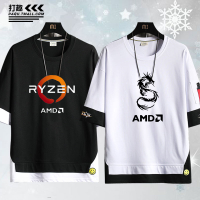 Ryzen銳龍AMD處理器電腦發燒友周邊T恤男女假兩件短袖衣服