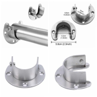 Stainless Steel Clothes Rail Closet Rail Curtain Rod Shower Curtain Closet U-Shaped Rod Closet Pole Sockets Flange End Supports