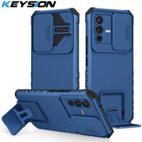 KEYSION Shockproof Case for VIVO V23 5G V23e 4G Push Pull Camera Protection Live Stand Phone Back Cover for VIVO Y76 5G Y76S 5G