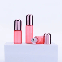 100pcs 1ml 2ml 3ml 5ml Pink Color Glass Roll On Essential Oil Empty Perfume Bottle Roller Ball Bottle For Travel