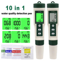 10 in 1 Water Quality Tester PH TDS EC SALT TEMP S.G ORP H2 Fertile Resistivity Meter Pen For Aquarium Swimming Pool Analyzers