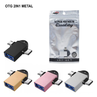 OTG 2 IN 1 USB Female Cewek Tipe Type C dan Micro Male Cowok Smart Mini Kit Adaptor Cabang Storage T