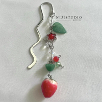 whimsical strawberry coquette beads bookmark ‎₊˚ ・₊ | penanda buku