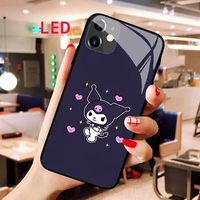 Kuromi Luminous Tempered Glass phone case For Apple iphone 12 11 Pro Max XS Kawaii All Inclusive Fall Protection Backlight cover