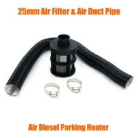 25mm Air Diesel Heater Intake Filter Silencer + Intake Duct Pipe Stretch Length 60cm + 2x Clips For 