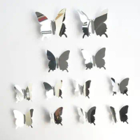 12x Mirror Butterflies Sticker Home Decoration Wall Decorations Mirror Wall