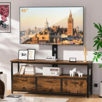 TV Stand with Mount and Power Outlet, Swivel TV Stands Mount with LED Lights for 32/45/55/60/65 inch TV,