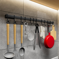 免打孔廚房掛鉤排掛桿壁掛黑色鋁廚具掛勺鏟掛置物