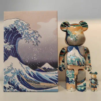 Bearbrick 400%+100% Set Kanagawa Surf Building Block Bear BE@RBRICK 28cm and 7cm Desktop Ornament Figure Collection Doll