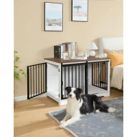 Heavy duty dog house with sliding barn door, end table, suitable for small/medium/large dog wooden dog house, chewy resistant