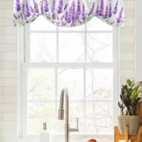 Spring Watercolor Lavender Butterfly Window Curtain Living Room Kitchen Cabinet Tie-up Valance Curtain Rod Pocket Valance