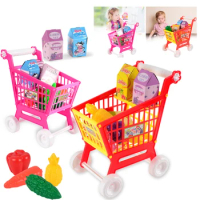 21 Pieces Shopping Cart Trolley Role Play Toys Trolley Toys Shopping Cart Play Set for Children Kids for Food Fruit Vegetables