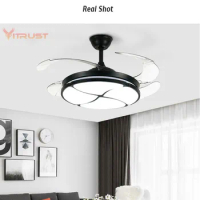 42 inch Four Leaf Ceiling Fan Invisible LED Ceiling Fan Chandelier for Restaurant Home Living Room Bedroom