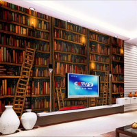 Retro Bookshelf Oil Painting 3D Photo Wallpaper Cafe Office Library Literary Bookstore Industrial Decor Background Wall Paper 3D